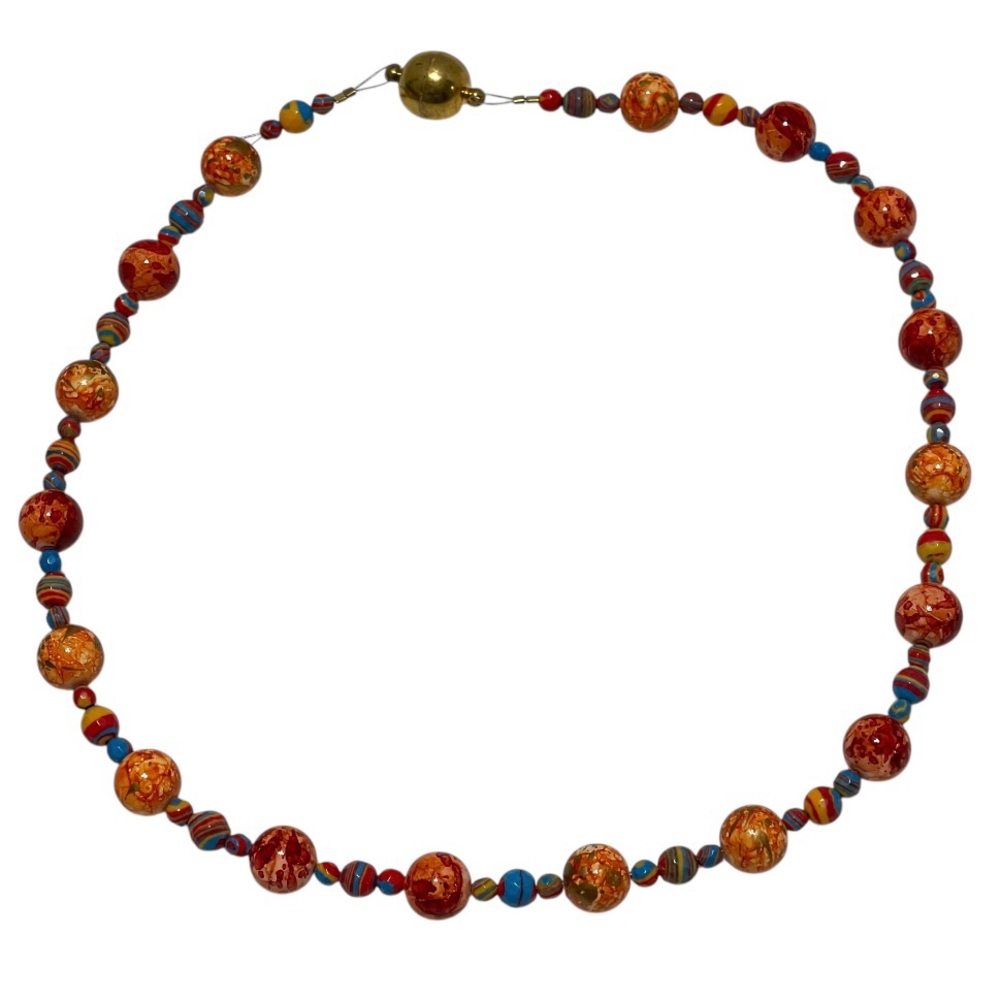 Beaded Colorful Multi-Sized Necklace Chunky Bohemian Chic Magnetic Close 18"